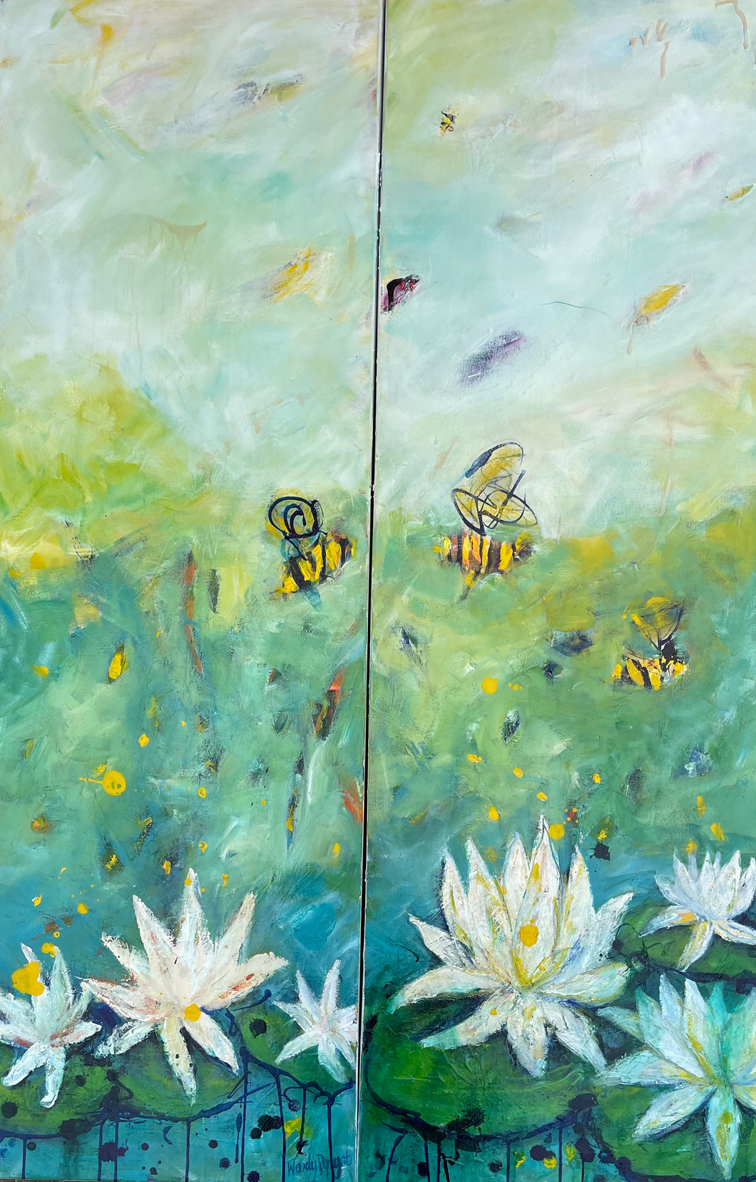 Original Oil Painting - Lotus Bees